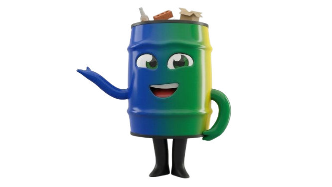 Mascote da NaLata apresentando a coleta organizada